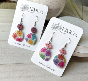 Valentine Candy Heart Polymer Clay Earrings * 2 Options