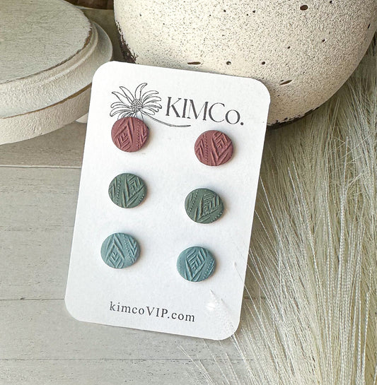 Polymer Clay Boho Stud Earrings - Set of 3