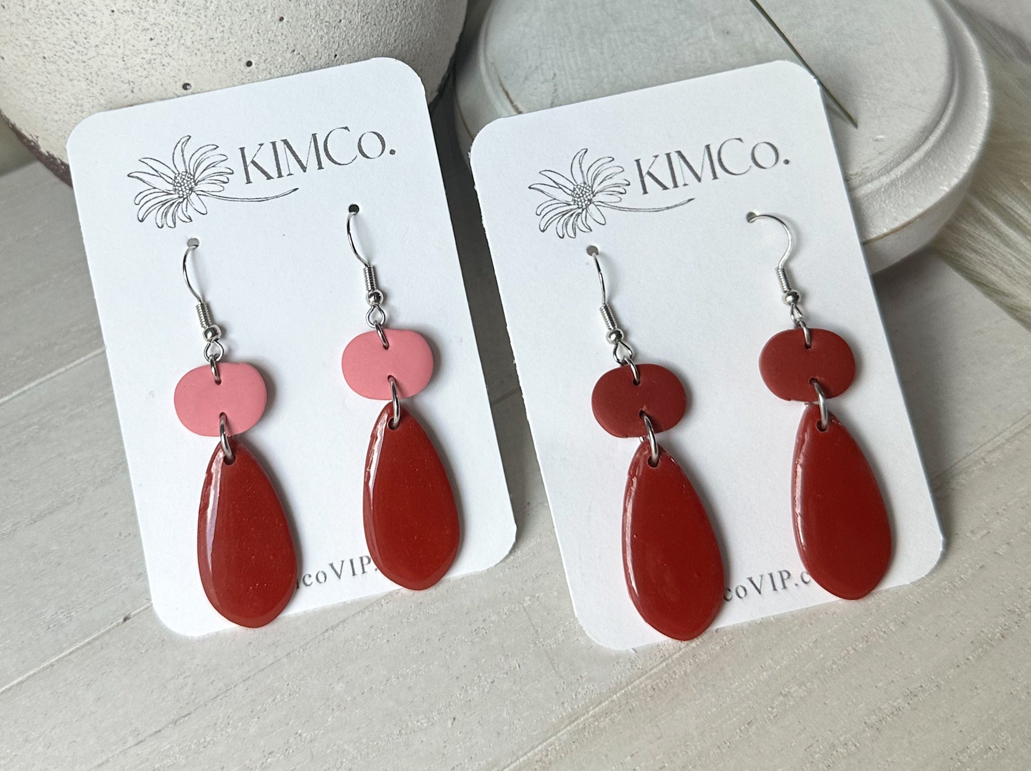 Valentine Red and Pink Polymer Clay Earrings - 4 Color Options