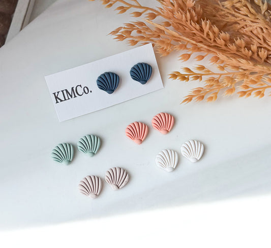 Polymer Clay Earrings - Beach -Shell Stud Earrings