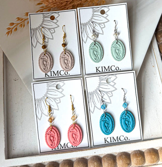 Polymer Clay Earrings - Beach - Saltwater Seahorses