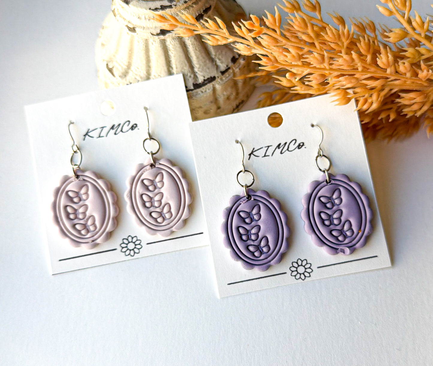 Polymer Clay Earrings - Embossed Butterfly