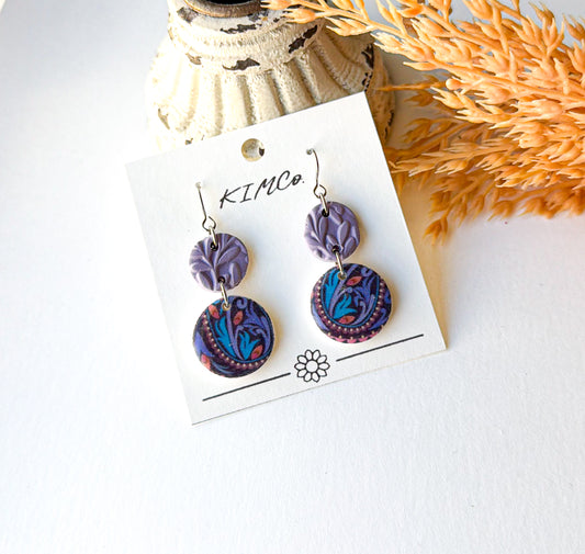 Polymer Clay Earrings - Purple Paisley