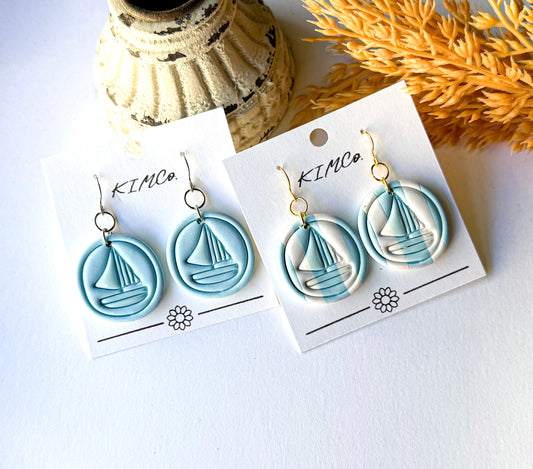 Polymer Clay Earrings - Embossed Sailboats