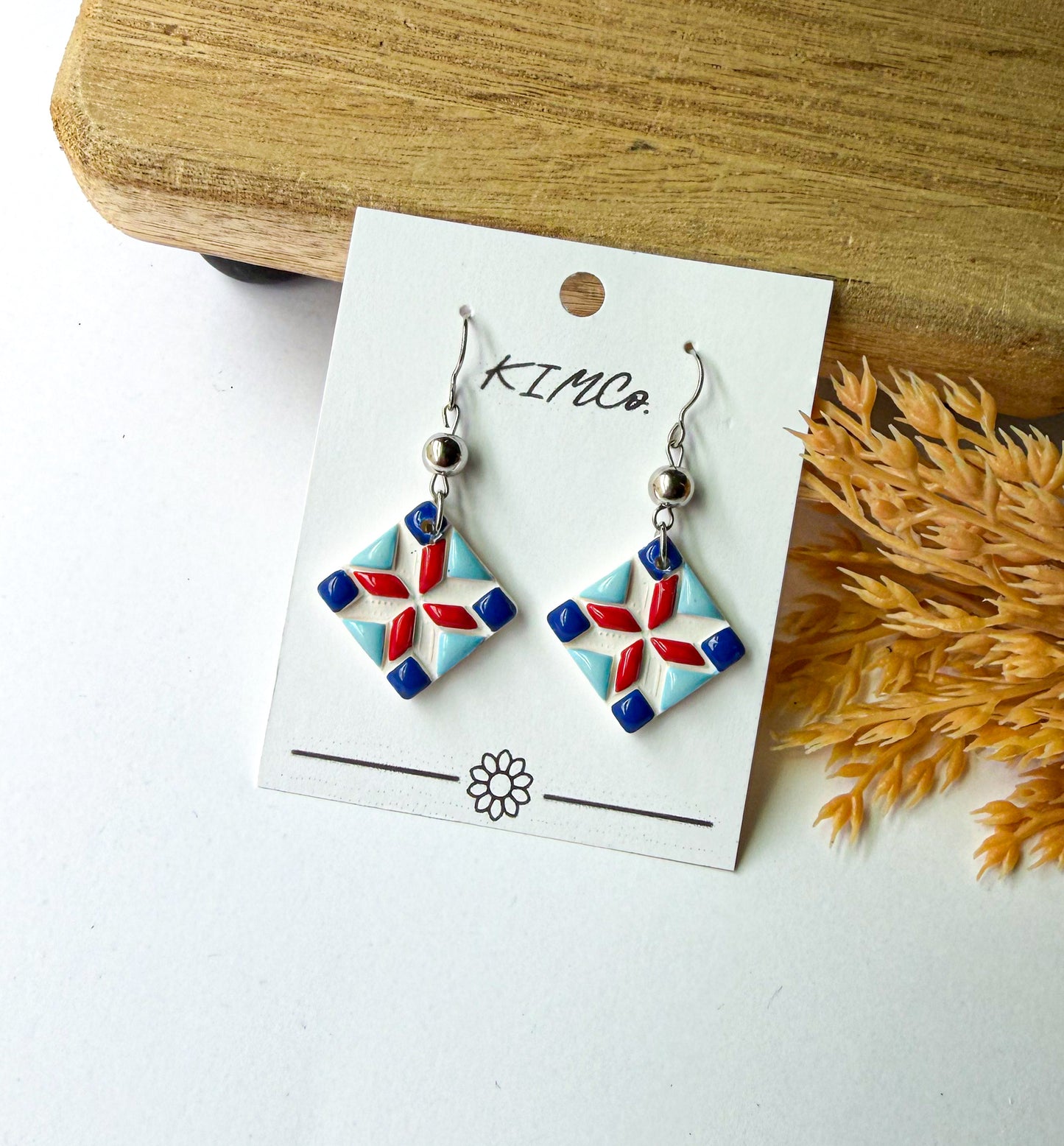 Polymer Clay Earrings - Patriotic Granny Square
