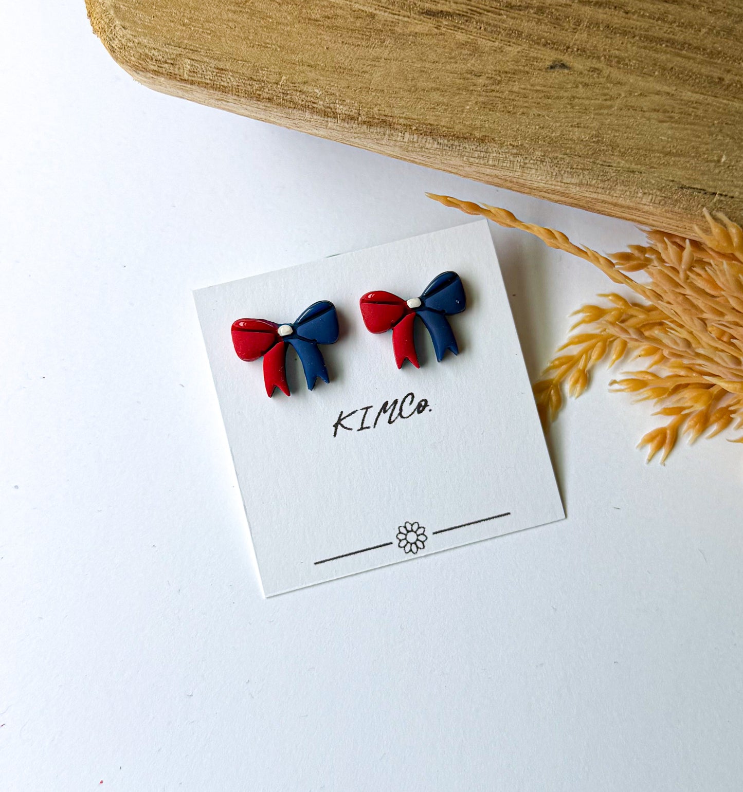 Polymer Clay Earrings - Patriotic Bow Stud Earrings