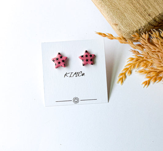 Polymer Clay Earrings - Patriotic Pink Star Stud Earrings