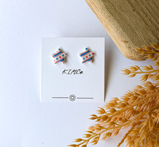Polymer Clay Earrings - Patriotic Star Stud Earrings