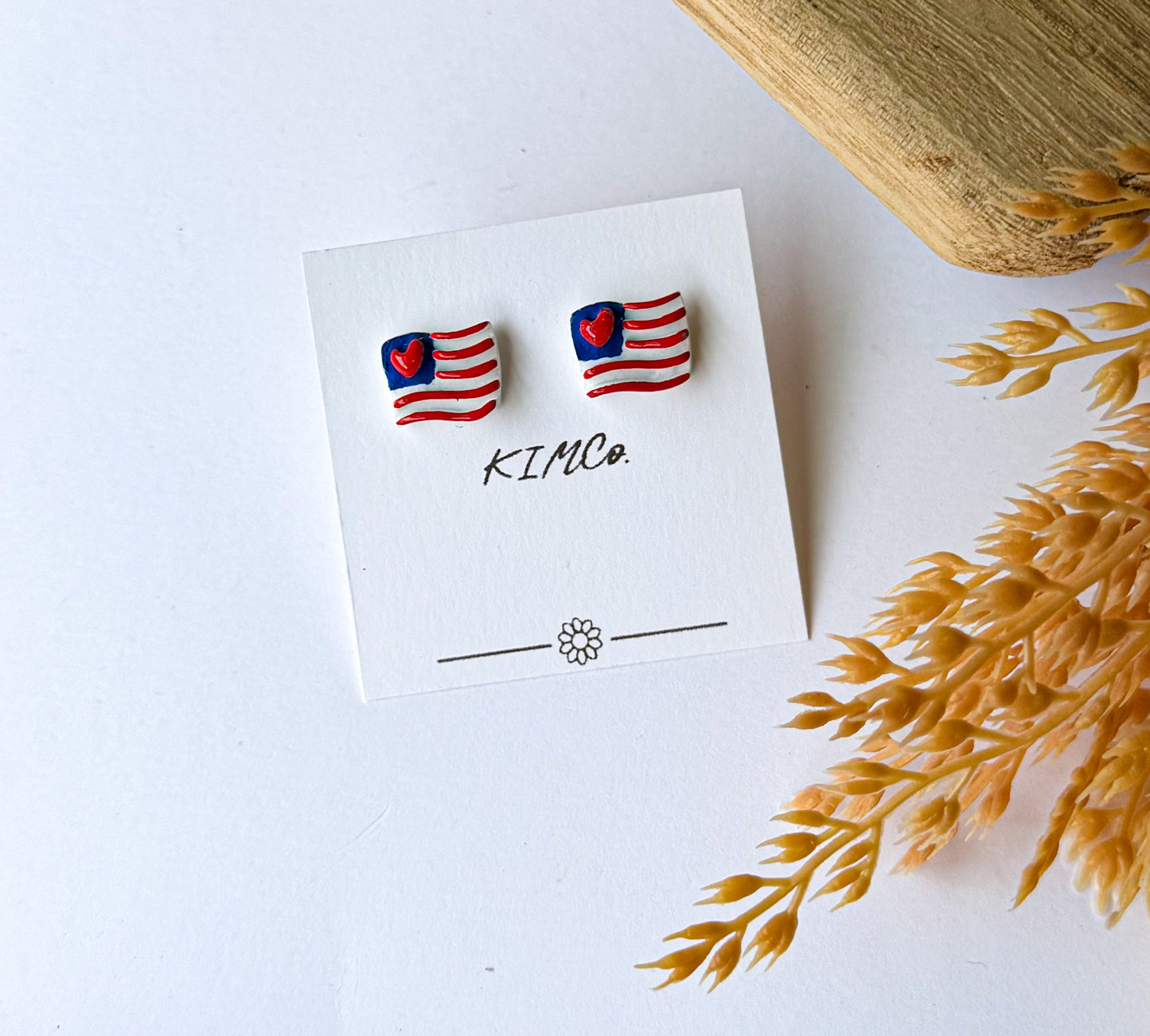 Polymer Clay Earrings - American Flag Stud Earrings