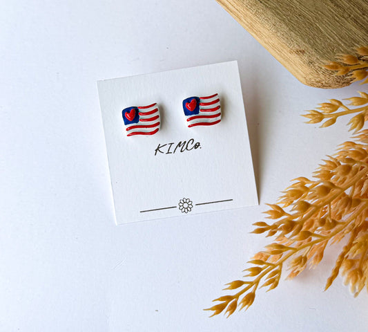 Polymer Clay Earrings - American Flag Stud Earrings