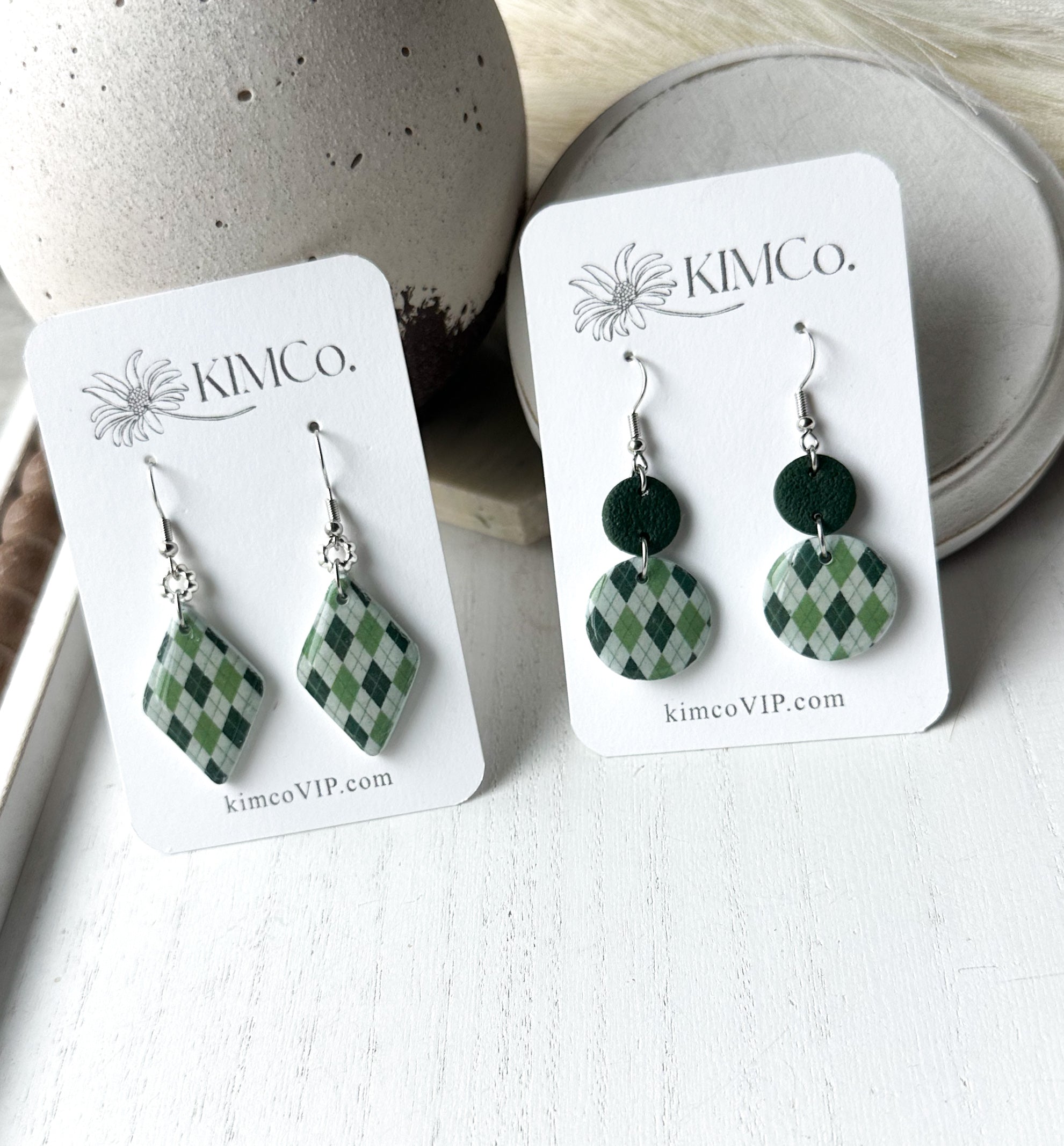 Argyle Polymer Clay Earrings|statement earrings|gifts for her|colorful earrings|boho earrings|abstract earrings|green earrings|shamrocks|St. Patricks Day