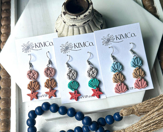 Polymer Clay Earrings - Multi Shell Drop