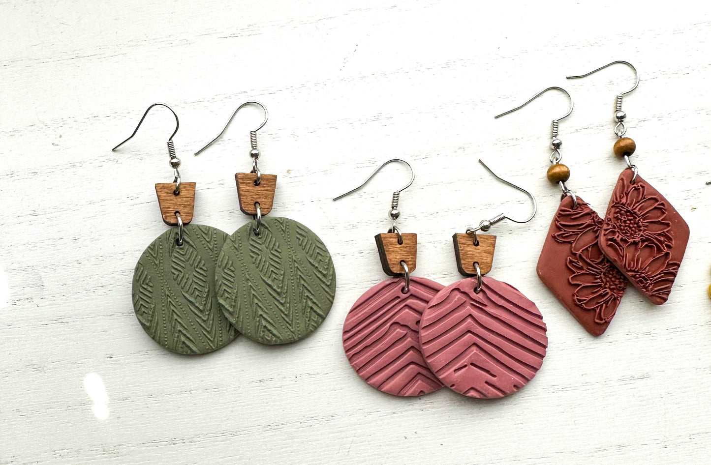 Aztec Pattern Polymer Clay Earrings • 3 colors