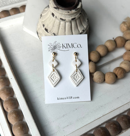 Polymer Clay Earrings - Embossed Diamond Drop • 3 Color Options
