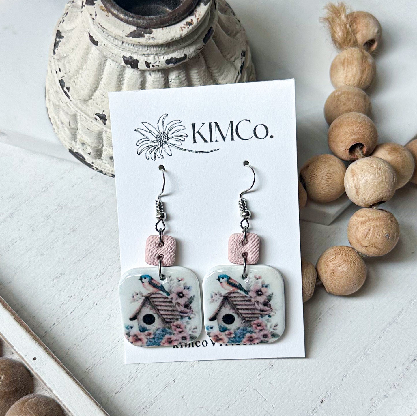 Polymer Clay Earrings - Birdhouse •                       2 Design Options