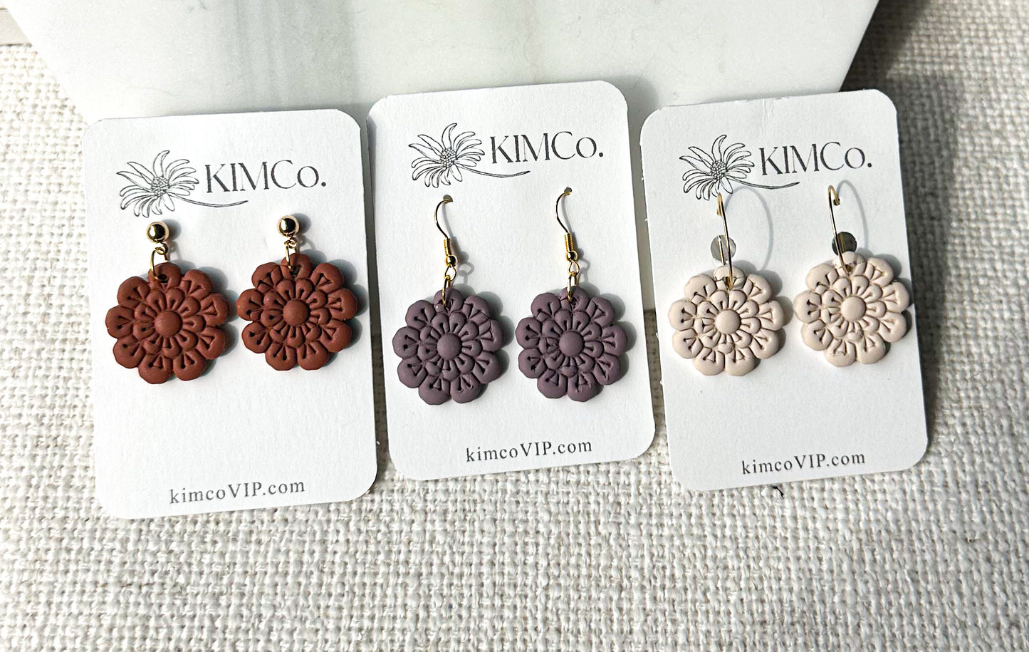 Polymer Clay Earrings - Embossed Flowers •          5 Color Options