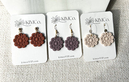 Polymer Clay Earrings - Embossed Flowers •          5 Color Options