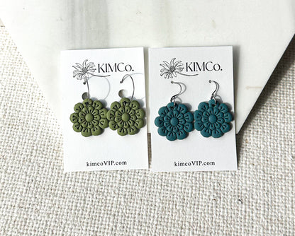 Polymer Clay Earrings - Embossed Flowers •          5 Color Options