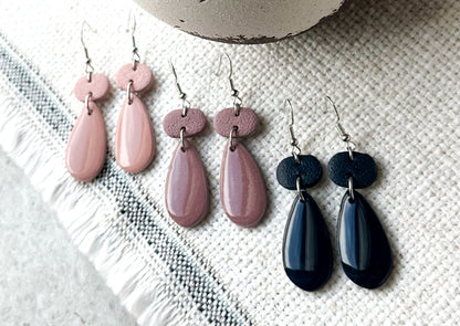 Teardrop Dangle Polymer Clay Earrings • 5 colors