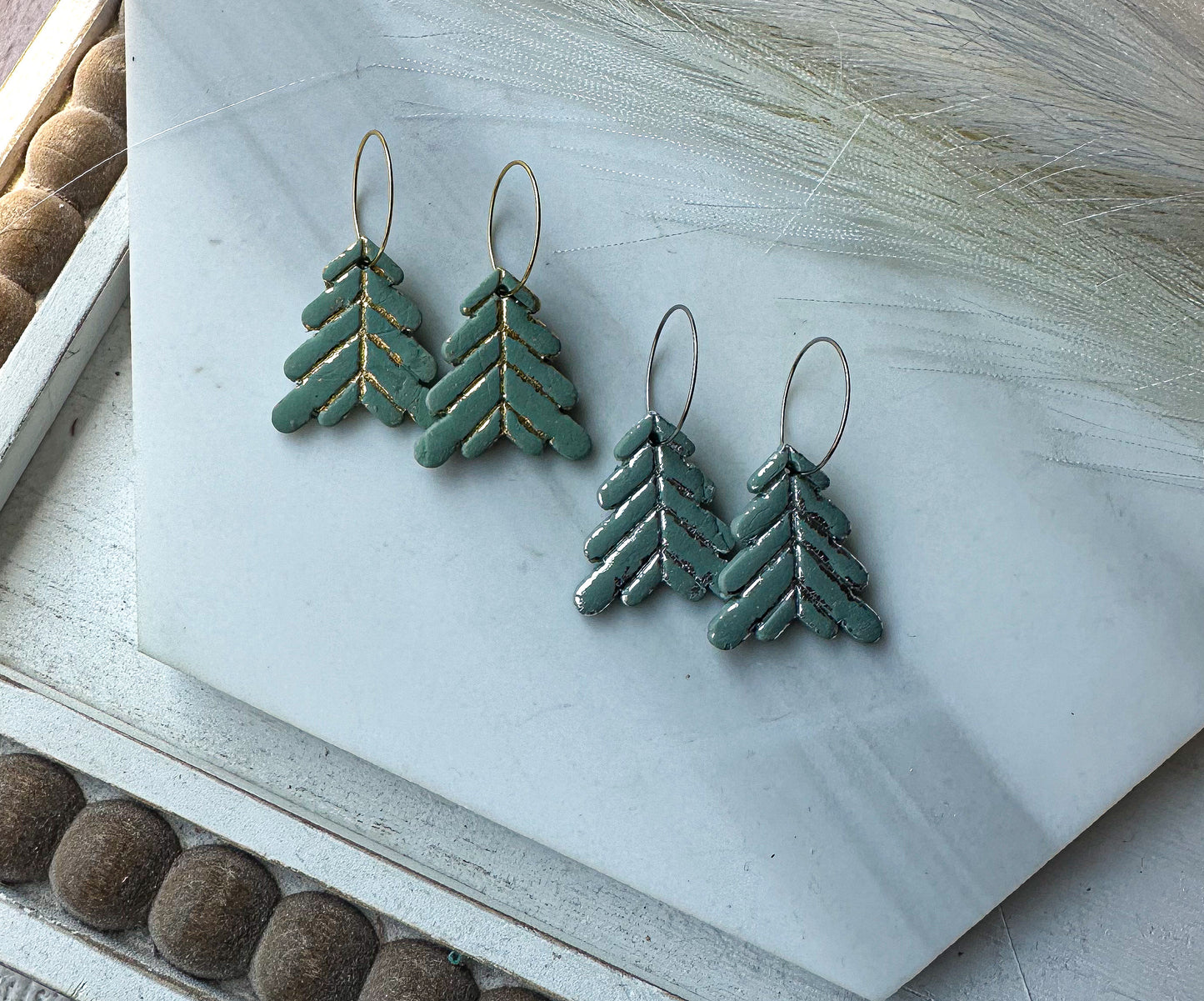 Polymer Clay Earrings - Christmas Trees