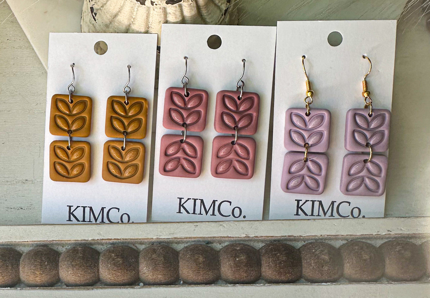 Polymer Clay Earrings - Double Square Drop •      6 Color Options