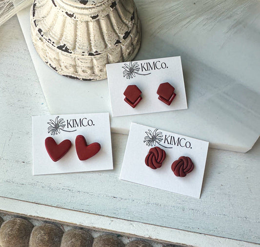 Polymer Clay Earrings • Red Stud Earrings