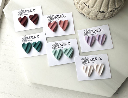 Polymer Clay Earrings • Stripe Heart Stud Earrings