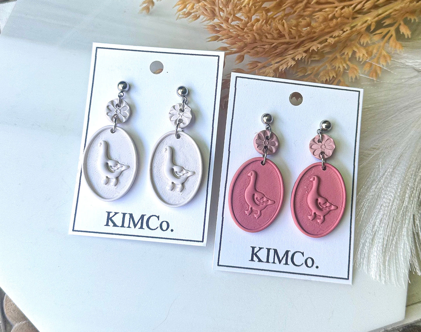Polymer Clay Earrings - Country Goose • Oval