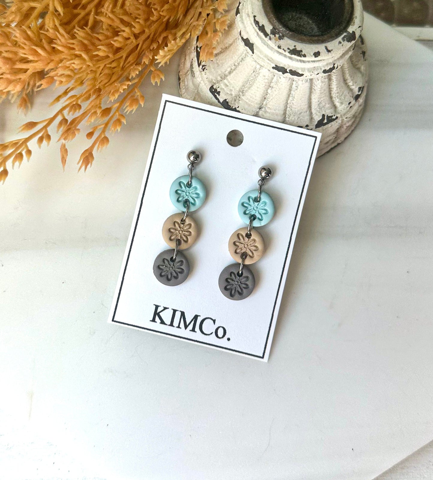 Polymer Clay Earrings - Flower Medallion Drop