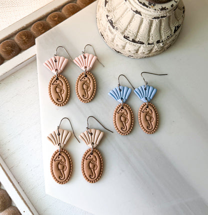 Polymer Clay Earrings - Beach - Saltwater Seahorses