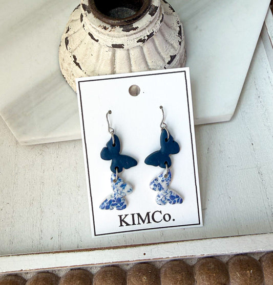Polymer Clay Earrings - Everyday - Butterfly Toile Drops
