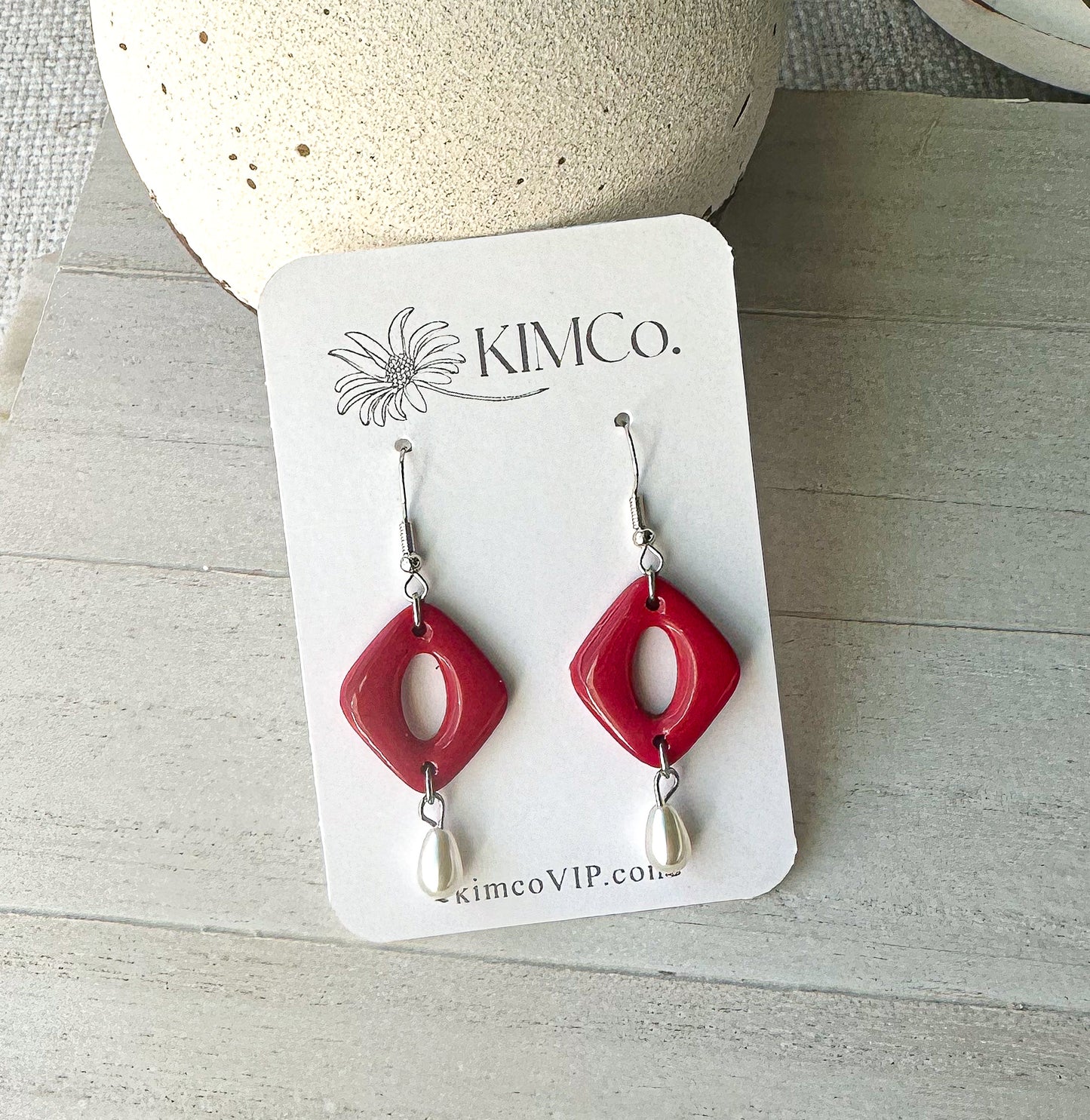 Red Diamond Cutout Polymer Clay Earrings