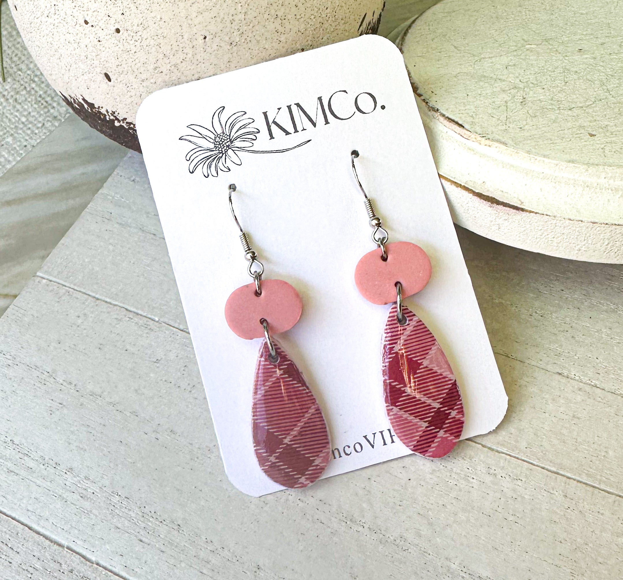 Valentines Plaid Polymer Clay Earrings