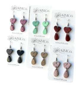 Polymer Clay Heart Drop Earrings - 6 Color Options
