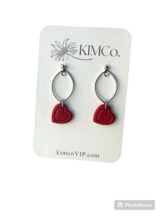 Red Dangle Heart Polymer Clay Earrings