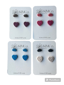 Polymer Clay Stud Heart Earrings - Set of 2 - 4 Color Options