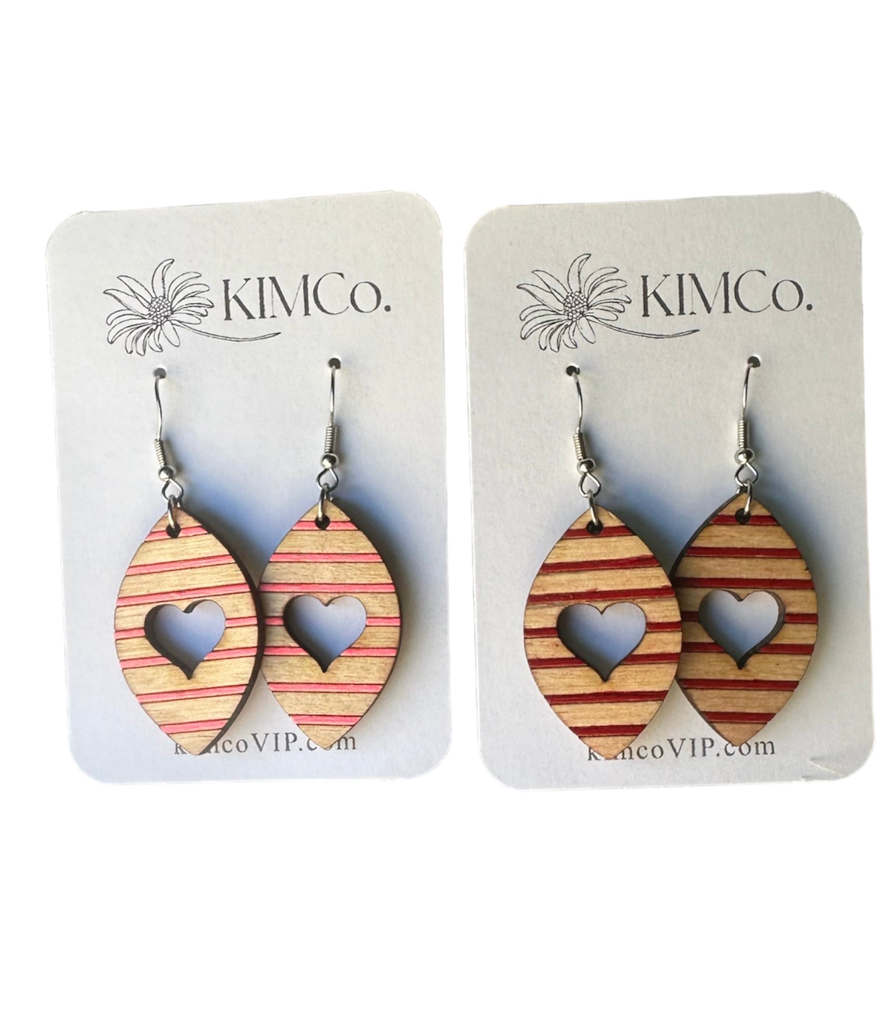 Stripe Heart Cutout Wood Earrings - 2 Color Options