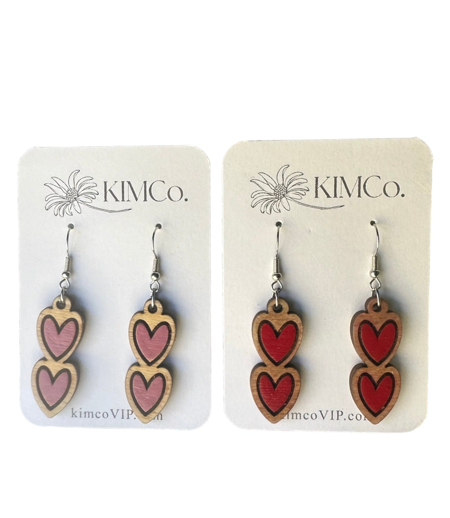 Stacked Hearts Wood Earrings - 2 Options