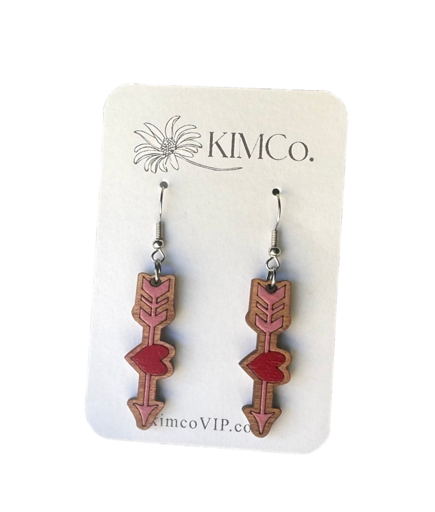 Heart and Arrow Wood Earrings