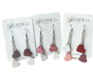 Dangling Hearts Polymer Clay Earrings - 3 Color Options
