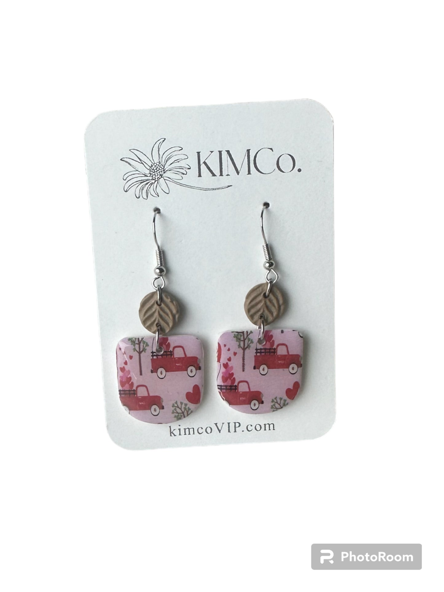 Valentine Heart Pickup Truck Polymer Clay Earrings