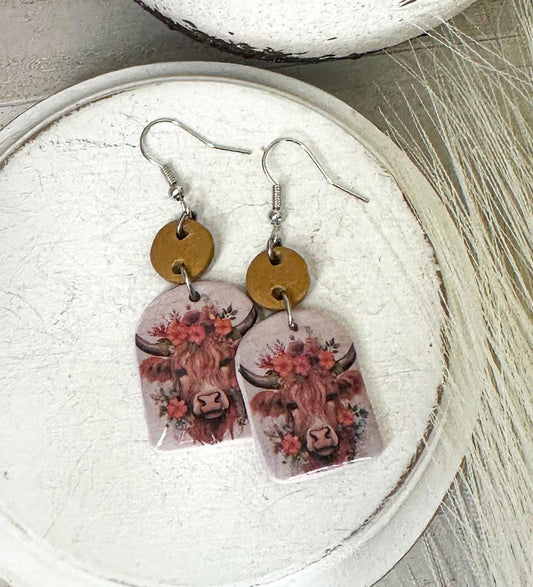 Polymer Clay Highland Cow Earrings