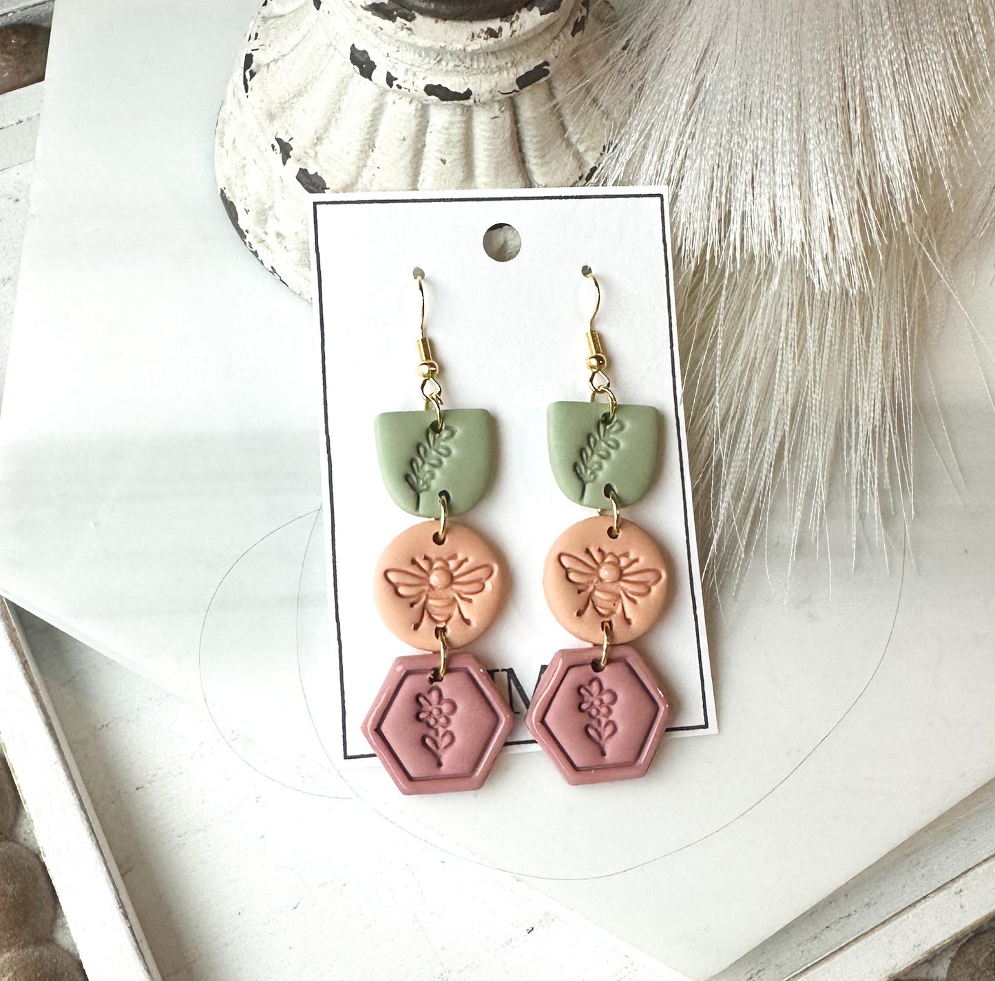 Polymer Clay Earrings - Honeybee Drop