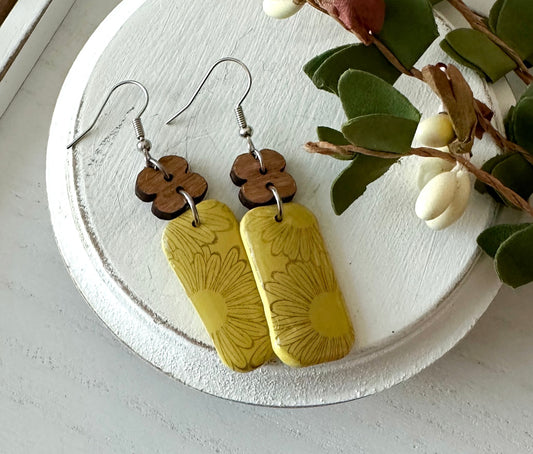 Sunflower Print Polymer Clay Earrings * 2 Style Options