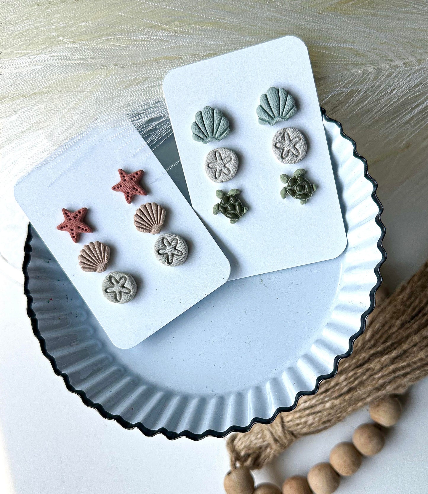 Polymer Clay Stud Earrings - Set of 3 - Beach Inspired