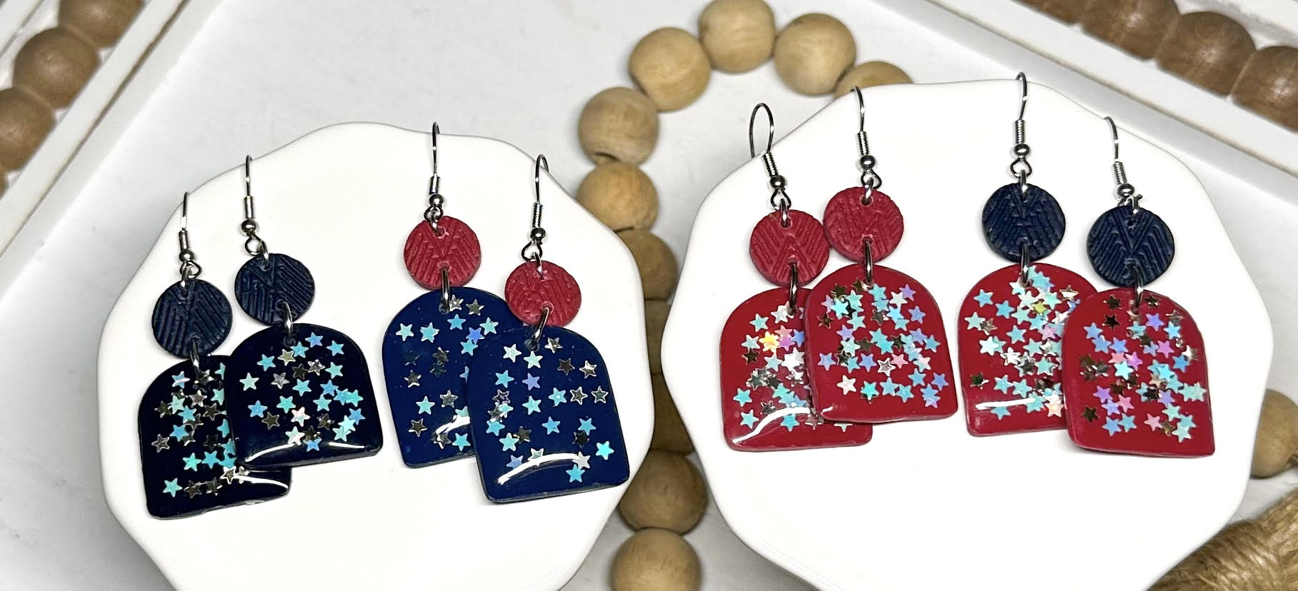 Patriotic Stars Polymer Clay Earrings * 2 Colors